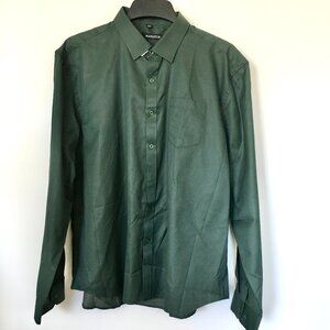 Wangyue Men's Shirt Casual Long Sleeve  Button Down , Dark Green color, 3XL